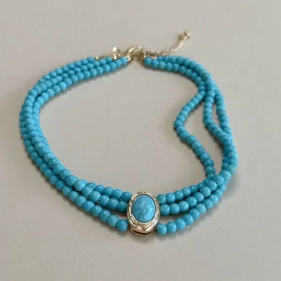 Turquoise Beaded Choker Necklace S1189 - Picture 3 of 3